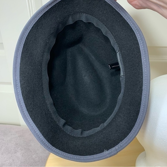 Attitude minimalist timeless black gray ribbon trim 100% wool fedora bucket hat - Picture 12 of 12